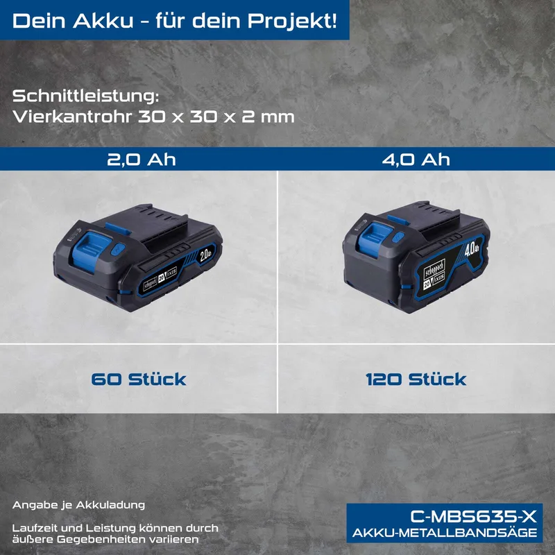 Akku Metallbandsäge C-MBS635-X Scheppach - 20V | 330-630min-1 Drehzahleinstellung | 63,5cm Schnittdurchmesser | inkl. 2Ah Akku & 2,4A Ladegerät de Scheppach – image du produit 3 sur 5
