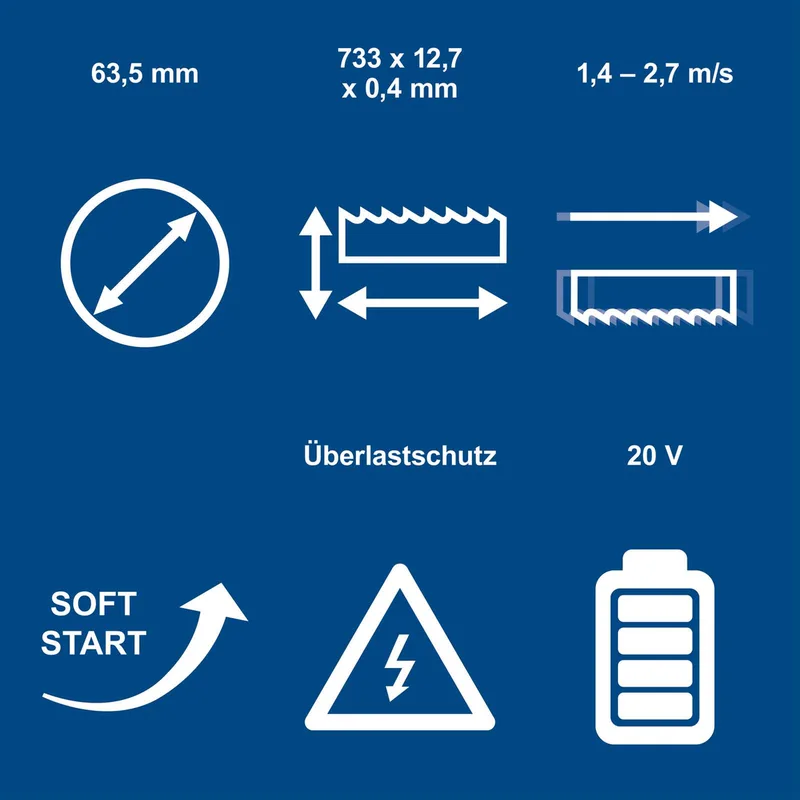 Akku Metallbandsäge C-MBS635-X Scheppach - 20V | 330-630min-1 Drehzahleinstellung | 63,5cm Schnittdurchmesser | inkl. 2Ah Akku & 2,4A Ladegerät de Scheppach – image du produit 4 sur 5
