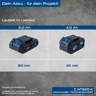 Akku Nass-/Trockensauger C-NTS20-X Scheppach - 20V | 20L Behälter | 10kPa Absaugleistung | 1,5m Schlauch | inkl. 4Ah Akku + 2,4A Ladegerät von Scheppach – Produktbild 3 von 5