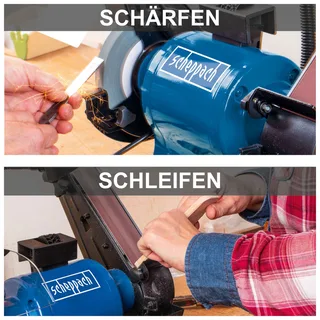 Band-Tellerschleifer BGS700, 936 m/min, (1 tlg), 370 W Induktionsmotor, Ø 150 mm Schleifscheibe van Scheppach, Blauw, Zwart – productafbeelding 4 van 5