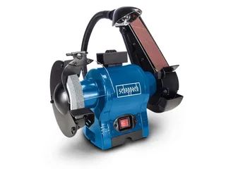Band-Tellerschleifer BGS700, 936 m/min, (1 tlg), 370 W Induktionsmotor, Ø 150 mm Schleifscheibe van Scheppach, Blauw, Zwart – productafbeelding 1 van 5