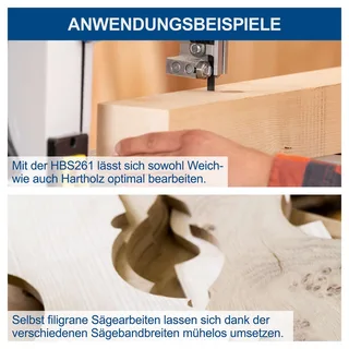 Bandsäge HBS261 Scheppach - 550W | 120mm Durchlasshöhe | 0° - 45° Gehrungswinkel | 300x380mm Arbeitstisch | inkl. Querschneidlehre und 2. Sägeband de Scheppach – image du produit 2 sur 5
