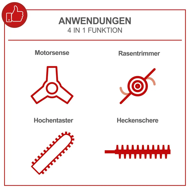 Benzin Multigartengerät MT33P Scheppach - 1,22 PS | 900W | 4in1 - Rasentrimmer | Kettensäge | Motorsense | Heckenschere | inkl. Schultergurt by Scheppach – product image 3 of 5