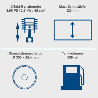 Benzin Trennschleifer PTS400 Scheppach - 3,95PS | 350mm Diamanttrennscheibe | 120mm Schnitttiefe | 2-Takt Benzinmotor | inkl. Ersatzluftfilter by Scheppach – product image 3 of 5