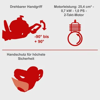 Benzine heggenschaar HTH250/240P - 25.4cc - 0.7 kW/1.0 HP - snoeilengte 600mm - max snijdiameter 27mm - 0.6L tankvolume van Scheppach – productafbeelding 4 van 5