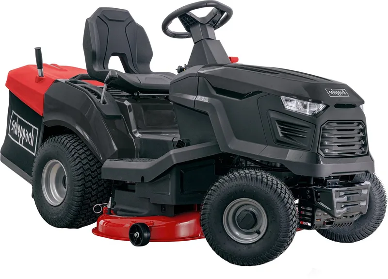 Benzine Zitmaaier TMR-452-98C - Maaibreedte: 98cm - 12,5pk/9.2kW/4-takt motor/452cm3 - 245L opvangbak - Maaihoogte verstelbaar in 7 stappen: 30-90mm - LED koplampen - voor gazons tot 5000m² von Scheppach – Produktbild