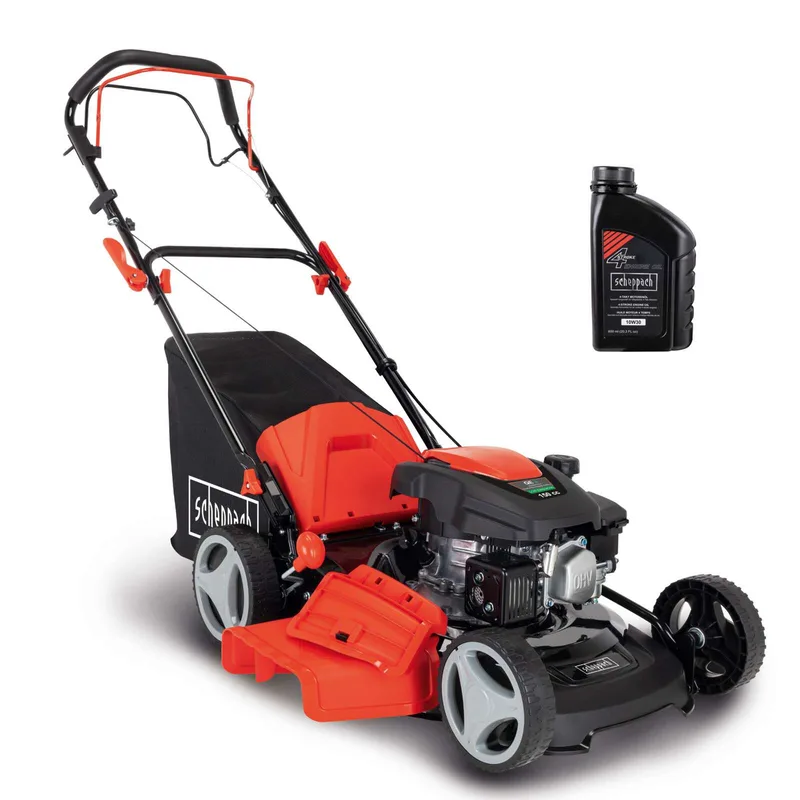 Benzinrasenmäher MS161-46 Scheppach - 46 cm Schnittbreite Radantrieb | Mulchfunktion | 55L Fangbox | inkl. Motoröl by Scheppach – product image