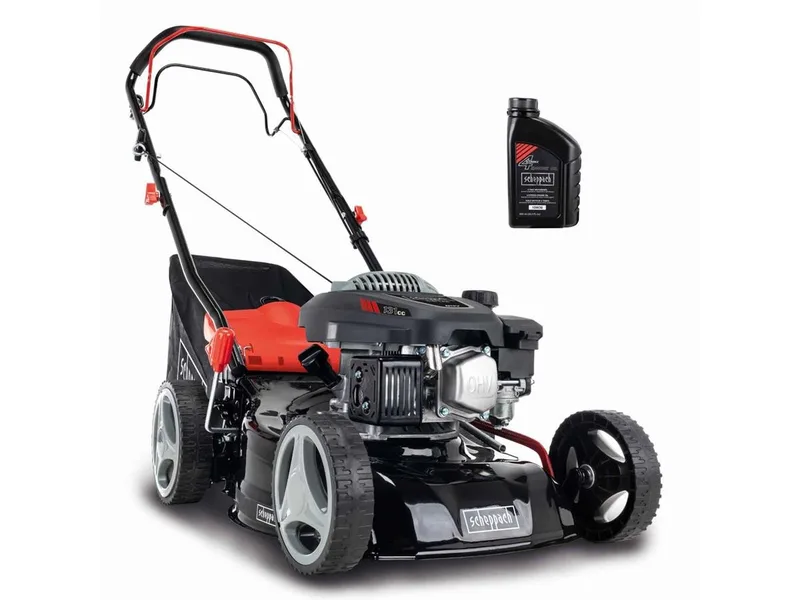 Benzinrasenmäher RM420A, 42 cm Schnittbreite, (Set), mit Radantrieb, 131 cm³, 3,3 PS Motorleistung, inkl. 0,6 L Motoröl by Scheppach, Red, Black – product image 1 of 5