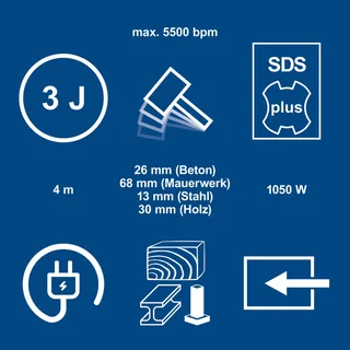 Bohrhammer DH2260 Scheppach - 1050W | 3 Joule Schlagkraft | 5500bpm | SDS-Plus | 26mm Bohrleistung Beton | 4in1 Funktion | Variable Drehzahl by Scheppach – product image 3 of 5