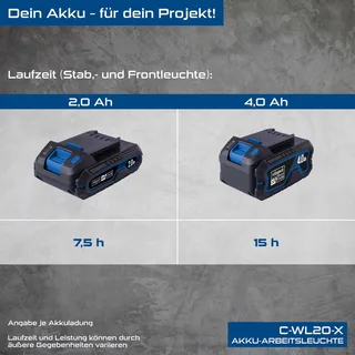 C-WL20-X - Accu LED Werklamp - 20V IXES - 300 Lumen - 270° Draaibaar & 180° Kantelbaar de Scheppach, Bleu – image du produit 3 sur 5
