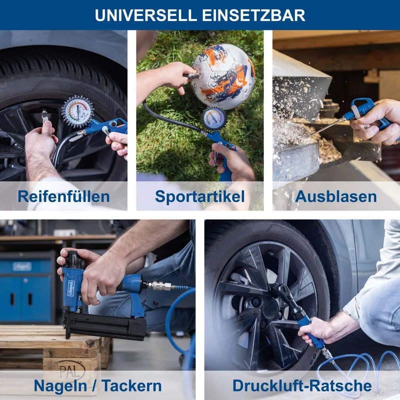 Compressor HC26 - 1500W - 8 bar - 24L Tankinhoud - Oliegesmeerde luchtcompressor - Incl. DAB46 compressorolie de Scheppach, Bleu – image du produit 3 sur 5