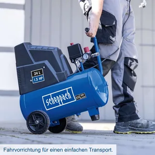 Compressor HC30ox - 24L - 8 bar - 1100W - 200L/min - Olievrije compressor de Scheppach, Bleu – image du produit 2 sur 2