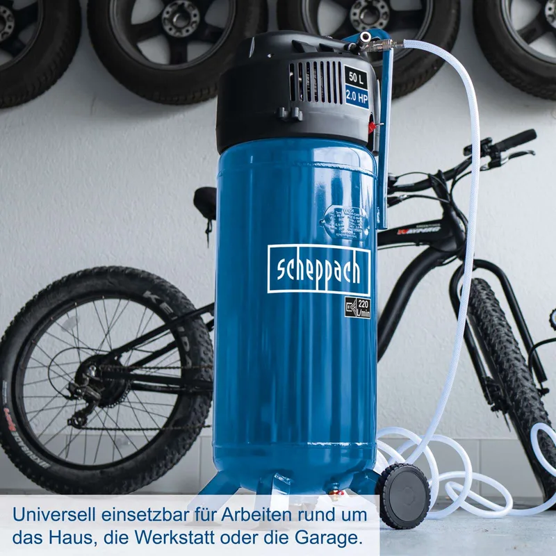 Compressor HC51V - 10 bar - 50L - 1500W - Olievrije compressor - 2pk van Scheppach, Blauw – productafbeelding 5 van 5