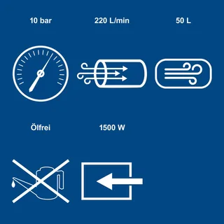 Compressor HC51V - 10 bar - 50L - 1500W - Olievrije compressor - 2pk van Scheppach, Blauw – productafbeelding 2 van 5