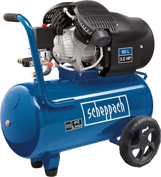 Compressor HC53DC - 10 Bar - 50L - Dubbele cilinder - Aanzuigvermogen 412L/min - Oliegesmeerd by Scheppach, Blue – product image 1 of 5