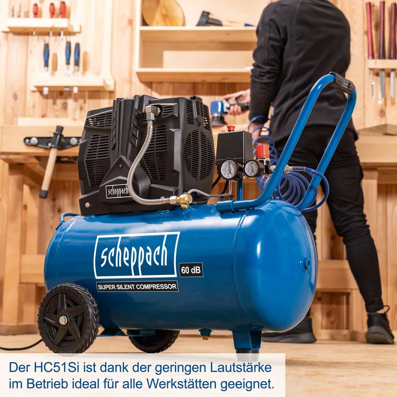 Compressor Super Silent HC51Si - 5 bar - 50L - 1500W - Stille compressor (60dB) - Olievrij von Scheppach, Neutraal – Produktbild 5 von 5