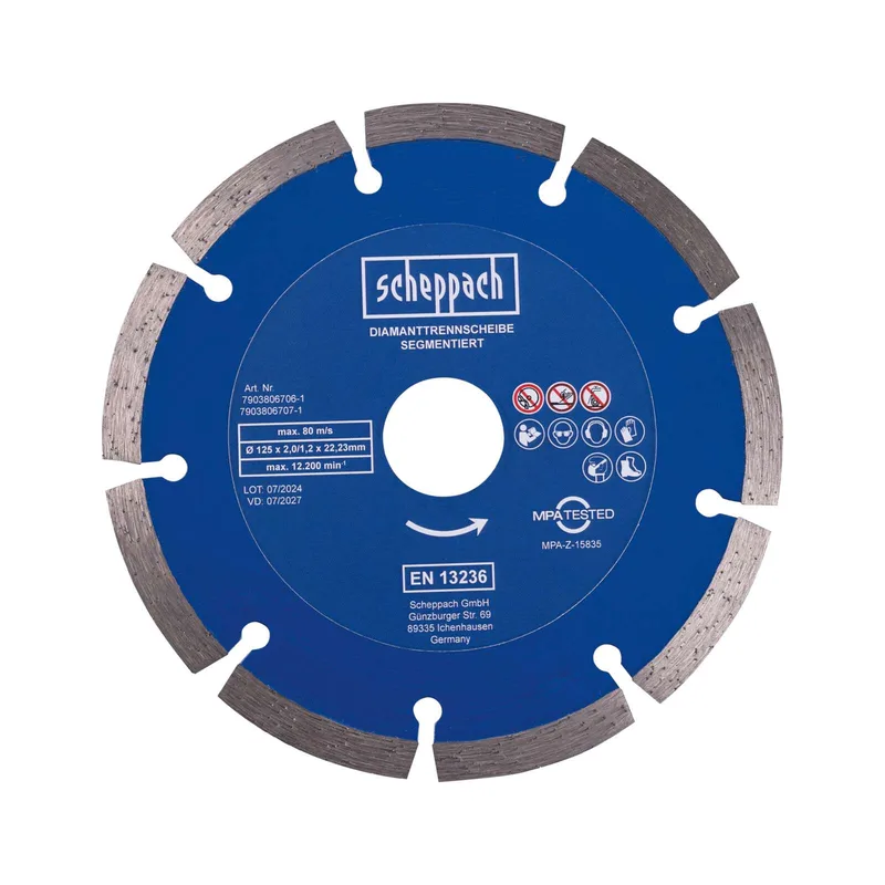 Diamanttrennscheibe Mauernutfräse Scheppach - 125 x 2,0/1,2 x 22,23 mm | 9 x Segemente by Scheppach – product image 1 of 5