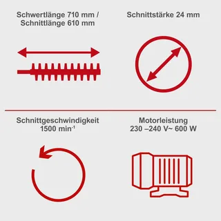 EHT610 Elektrische heggenschaar - 600W - 1500rpm - snoeilengte 610mm - snijdikte tot 24mm de Scheppach – image du produit 3 sur 5