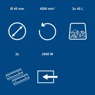 Elektrische Hakselaar GS55 - 2400W - Mobiele Versnipperaar - Voor takken tot Ø45mm - Incl. 2x 45L opvangzakken & duwstok van Scheppach – productafbeelding 2 van 5