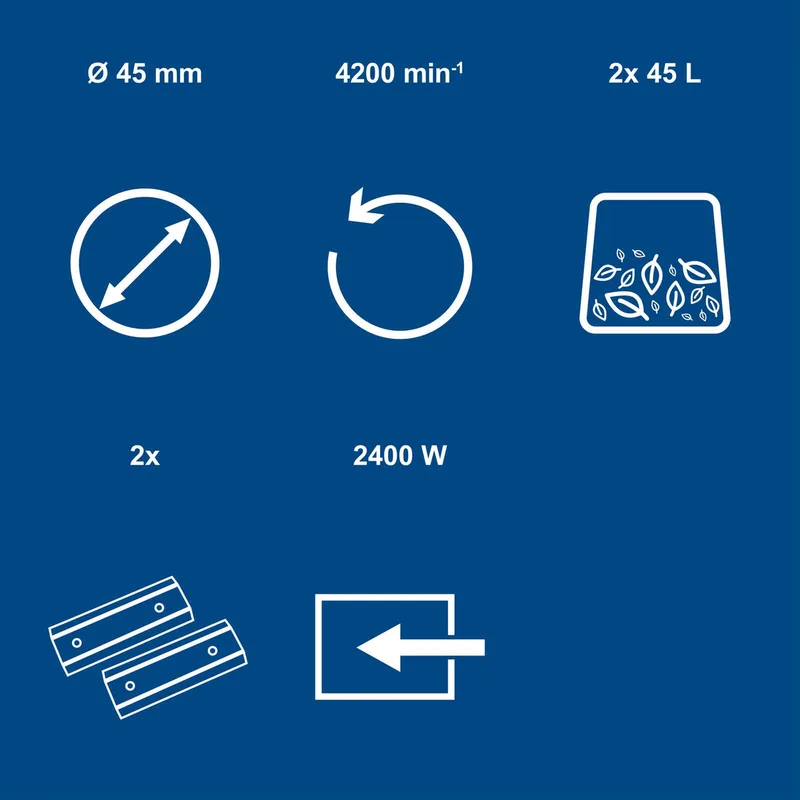 Elektrische Hakselaar GS55 - 2400W - Mobiele Versnipperaar - Voor takken tot Ø45mm - Incl. 2x 45L opvangzakken & duwstok van Scheppach – productafbeelding 2 van 5