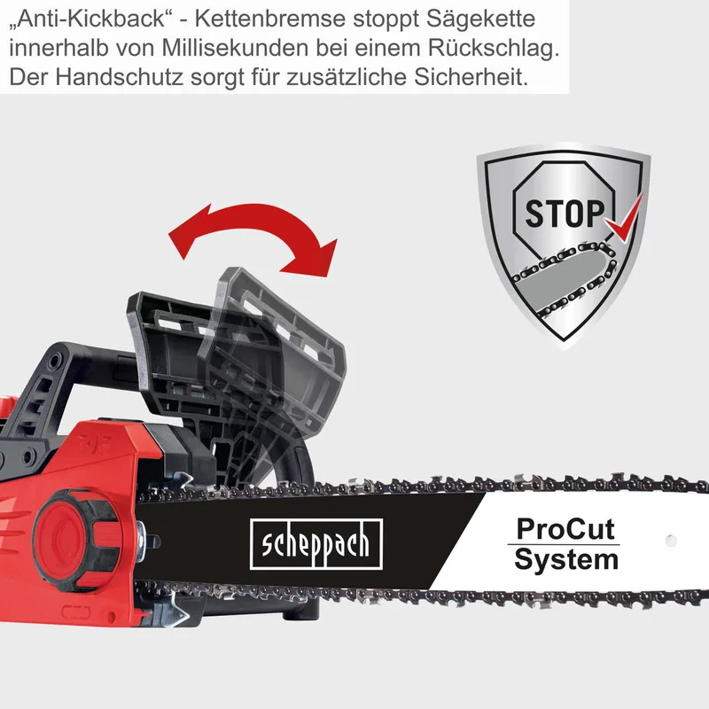 Elektrische Kettingzaag CSE2600 - 2400W - 45,5cm zaagblad - 44cm zaagdiameter - 15 m/s zaagsnelheid van Scheppach – productafbeelding 5 van 5