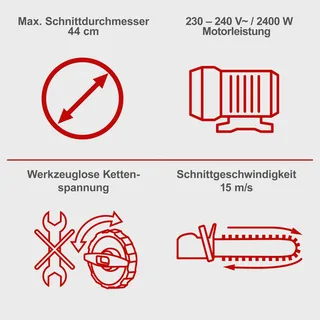 Elektrische Kettingzaag CSE2600 - 2400W - 45,5cm zaagblad - 44cm zaagdiameter - 15 m/s zaagsnelheid van Scheppach – productafbeelding 3 van 5