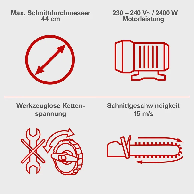 Elektrische Kettingzaag CSE2600 - 2400W - 45,5cm zaagblad - 44cm zaagdiameter - 15 m/s zaagsnelheid van Scheppach – productafbeelding 3 van 5