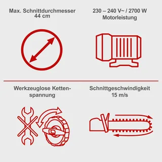 Elektrische Kettingzaag CSE2700 - 2700W - 45,5cm zaagblad - 44cm zaagdiameter - 15 m/s zaagsnelheid van Scheppach – productafbeelding 3 van 5