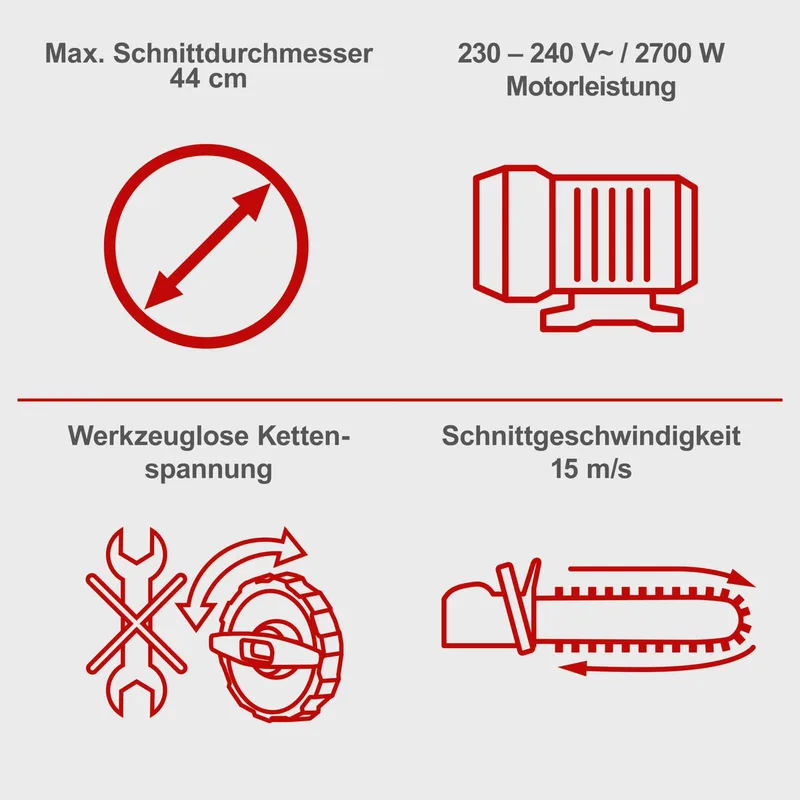 Elektrische Kettingzaag CSE2700 - 2700W - 45,5cm zaagblad - 44cm zaagdiameter - 15 m/s zaagsnelheid van Scheppach – productafbeelding 3 van 5
