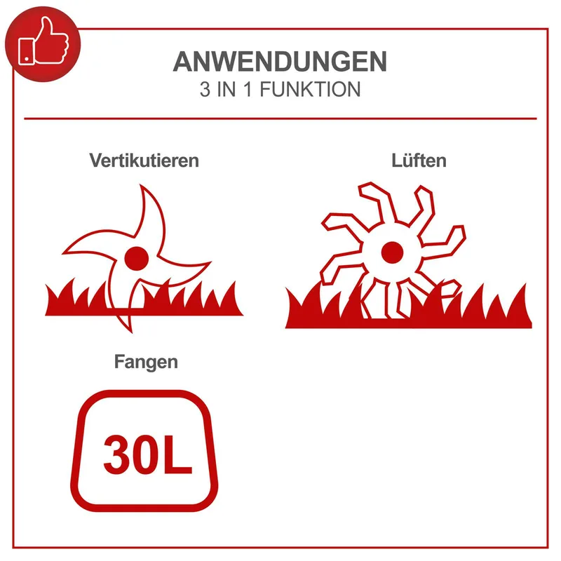 Elektrische Verticuteermachine & Beluchter SC32 - 1500W - 32cm werkbreedte en tot 12mm werkdiepte - voor gazons tot 500m² van Scheppach – productafbeelding 2 van 5