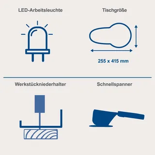 Figuurzaagmachine Deco-XLS - 120W - Variabele snelheidsinstelling 500-1700/min - Verstelbare zaaghoek - 0-45° - Voetpedaal - LED werklamp - Flexibele stofblazer by Scheppach, Blue – product image 5 of 5