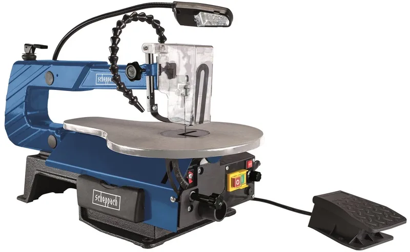 Figuurzaagmachine Deco-XLS - 120W - Variabele snelheidsinstelling 500-1700/min - Verstelbare zaaghoek - 0-45° - Voetpedaal - LED werklamp - Flexibele stofblazer by Scheppach, Blue – product image 1 of 5