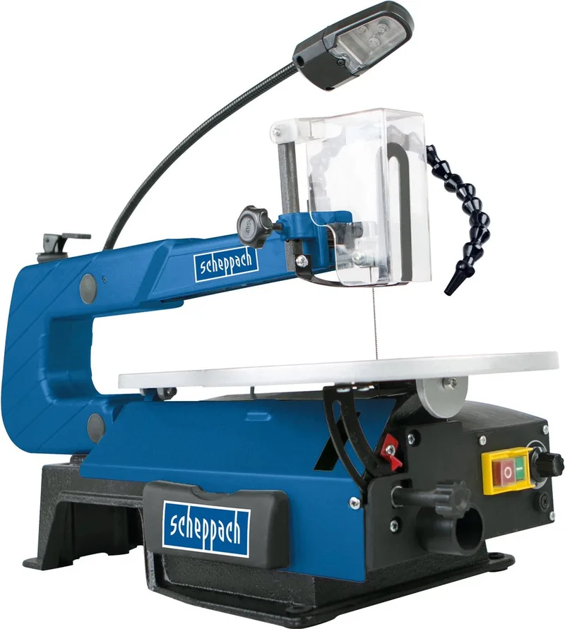 Figuurzaagmachine SD1600V - 120W - Variabele snelheidsinstelling 500-1700/min - Verstelbare zaaghoek - 0-45° - LED werklamp - Flexibele stofblazer van Scheppach, Blauw – productafbeelding 1 van 5