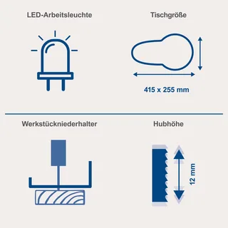 Figuurzaagmachine SD1600V - 120W - Variabele snelheidsinstelling 500-1700/min - Verstelbare zaaghoek - 0-45° - LED werklamp - Flexibele stofblazer van Scheppach, Blauw – productafbeelding 5 van 5