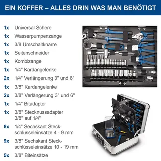 Gereedschapskoffer TB150 - 101-delig - Gevulde gereedschapskist - Gereedschapset in koffer - chroom-vanadiumstaal van Scheppach, Neutraal – productafbeelding 5 van 5
