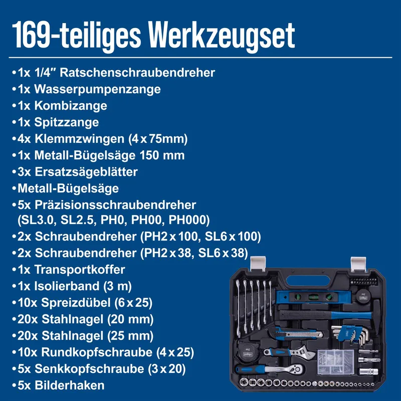 Gereedschapskoffer WZK169 - 169-delig - Chroom-vanadium staal gereedschap von Scheppach, Schwarz – Produktbild 3 von 5