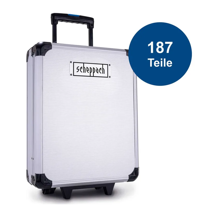 Gereedschapskoffer WZT187 - 187-delig - 425 x 330 x 80 mm - chroom-vanadium staal gereedschap de Scheppach, Gris – image du produit 5 sur 5