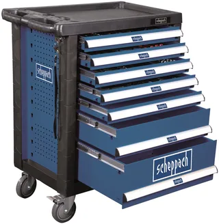 Gereedschapswagen Gevuld TW1000 - 263-delige gereedschapskar - Chroom-vanadiumstaal gereedschap - 7 lades de Scheppach, Bleu – image du produit 1 sur 5