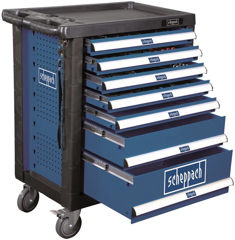 Gereedschapswagen Gevuld TW1000 - 263-delige gereedschapskar - Chroom-vanadiumstaal gereedschap - 7 lades de Scheppach, Bleu – image du produit 1 sur 5
