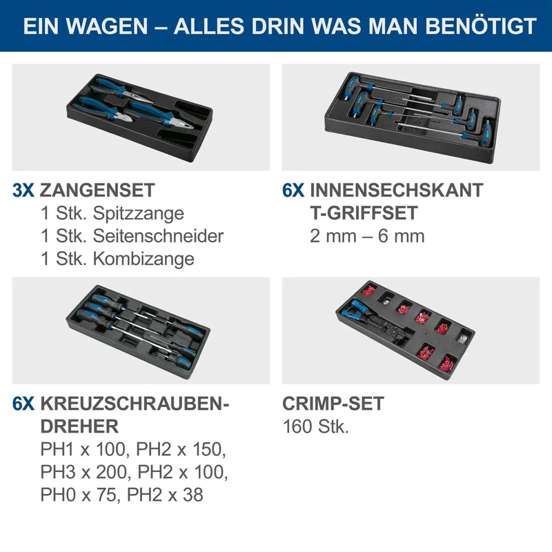 Gereedschapswagen Gevuld TW1000 - 263-delige gereedschapskar - Chroom-vanadiumstaal gereedschap - 7 lades de Scheppach, Bleu – image du produit 5 sur 5