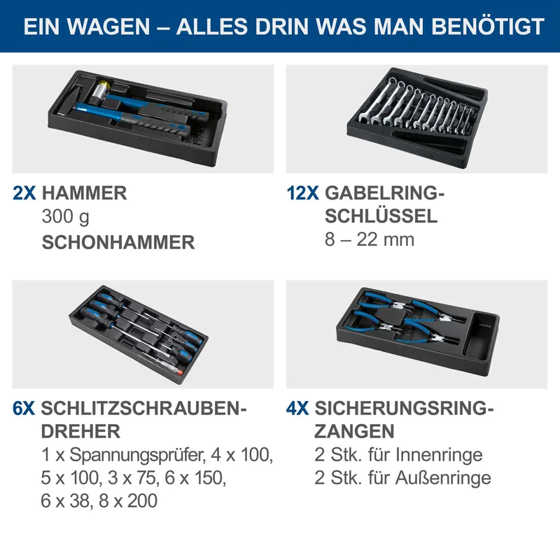 Gereedschapswagen Gevuld TW1000 - 263-delige gereedschapskar - Chroom-vanadiumstaal gereedschap - 7 lades de Scheppach, Bleu – image du produit 4 sur 5