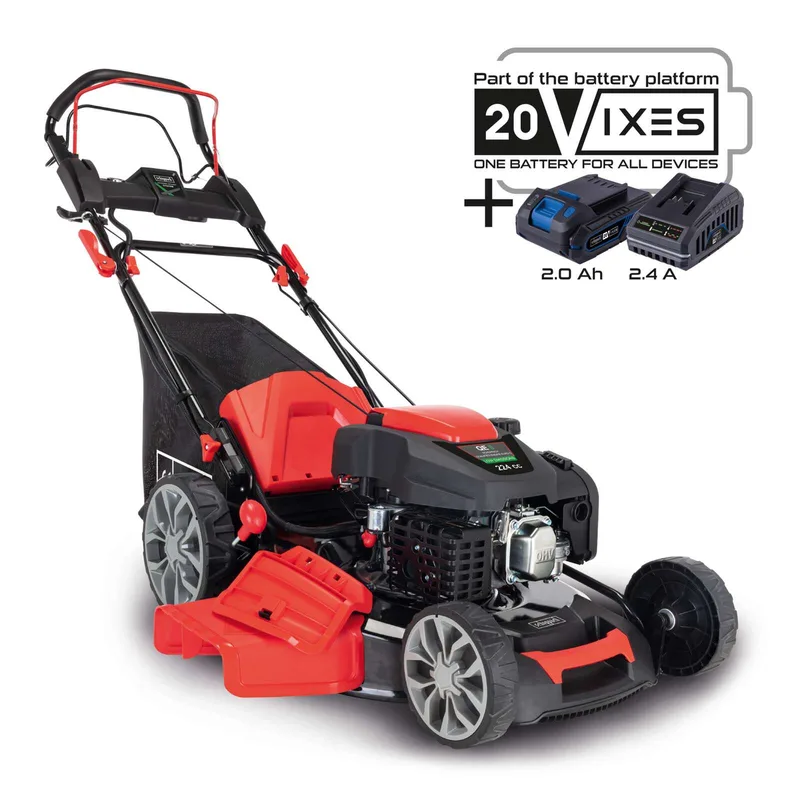 Grasmaaier Benzine met hybride start M225-56E - Zelfrijdend - Mulchfunctie - 56cm maaibreedte - Maaihoogte in 7 stappen verstelbaar: 25-75mm - 4-takt - 224cc - 6pk - Voor tuinen tot 2200m² - met 65L opvangbak by Scheppach – product image 5 of 5