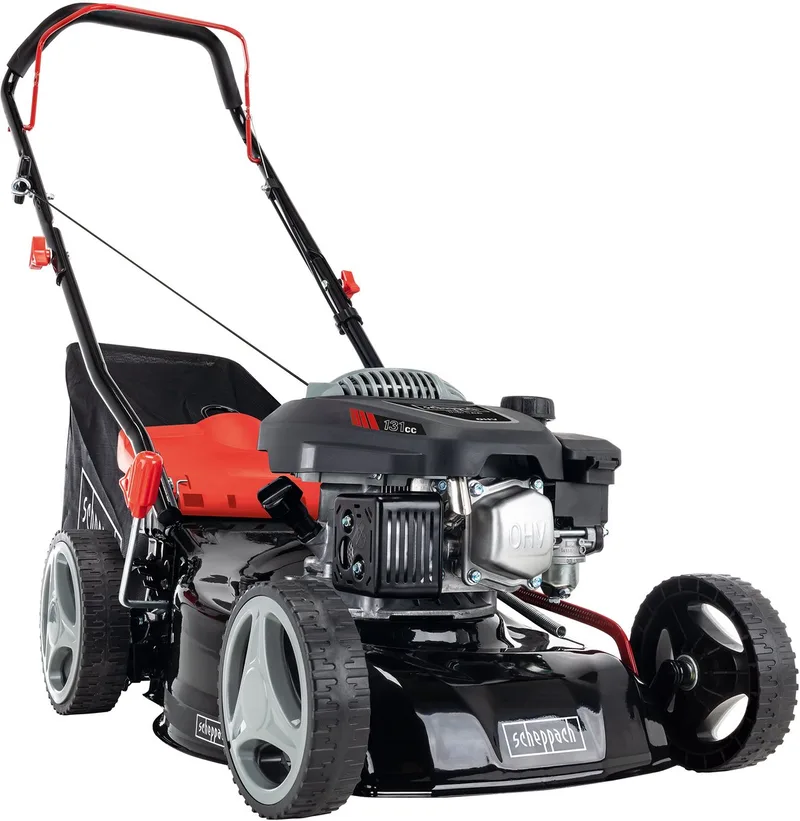 Grasmaaier Benzine MP132-42 - 42cm maaibreedte - 4-takt - 131cc - 3,3pk - In 3 maaihoogtes instelbaar: 25-75mm - Voor tuinen tot 800m² - met 45L opvangbak de Scheppach – image du produit