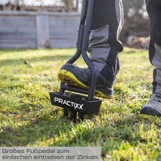 Hand Rasenlüfter PX-RL-10 Practixx - 20cm Arbeitsbreite | 3 Zinken Aerifizierer | Rasen belüften | Auffangbehälter | Softgrip | mit Reinigungswerkzeug de Scheppach – image du produit 4 sur 5