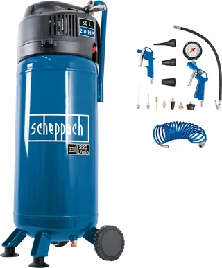 HC51V Verticale Compressor 50L 10 Bar de Scheppach, Bleu – image du produit 1 sur 5