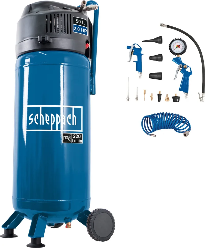 HC51V Verticale Compressor 50L 10 Bar de Scheppach, Bleu – image du produit 1 sur 5