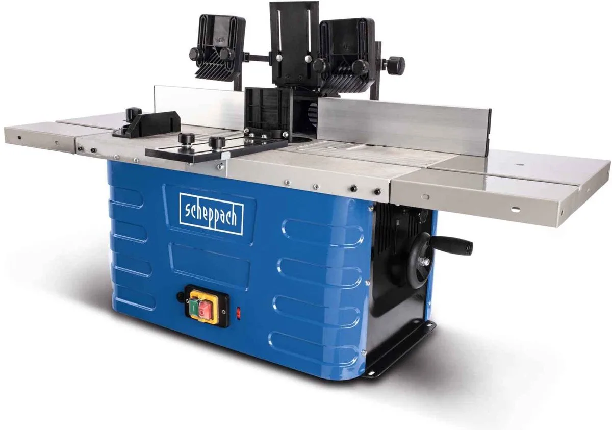 HF60 Tafelfrees 1500W - Freestafel & Bovenfrees in Één - Variabel Toerental - 6, 8 & 12 mm Spantangen - Werktafel 610 x 360 mm van Scheppach, Blauw – productafbeelding