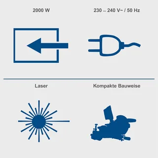 HM254 Afkortzaag 2000W - kapzaag - verstekzaag - Ø255mm - 4500 r/min - Kantelbaar (0-45°) - Incl. laser en incl. 2 zaagbladen de Scheppach – image du produit 4 sur 5