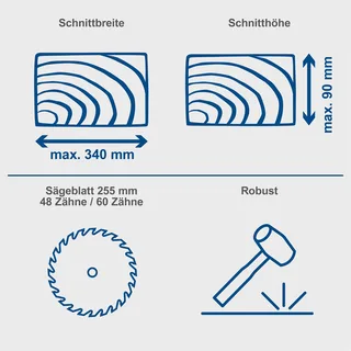 HM254 Afkortzaag 2000W - kapzaag - verstekzaag - Ø255mm - 4500 r/min - Kantelbaar (0-45°) - Incl. laser en incl. 2 zaagbladen de Scheppach – image du produit 3 sur 5