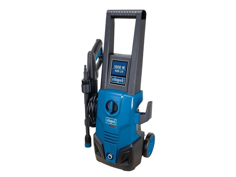 Hochdruckreiniger HCE1650, Druck max: 135 bar, 1600 W, Fördermenge max: 408 l/h, (Set, 10 tlg), Inklusive großem Zubehörpaket von Scheppach, Blau, Schwarz – Produktbild 3 von 5